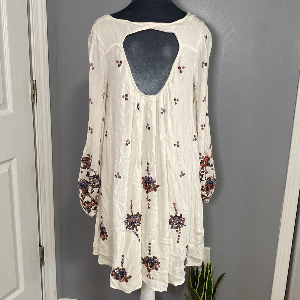 Free People Oxford Floral Embroidered Mini Dress Bell Sleeves Festival Small - Picture 6 of 7